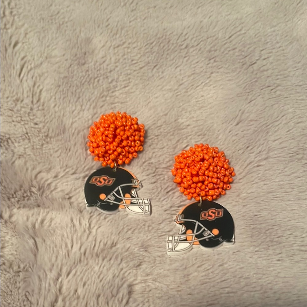 OSU Kids Football Helmet Earrings - Orange